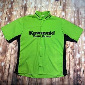 VTG Grand Prix Kawasaki Racing Men's Short Sleeve Button Up Shirt Sz Medium